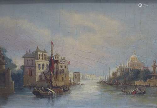 19th century, oil on board, Venetian estuary scene, 31 x 21c...