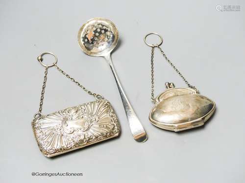 A George III silver sifter spoon, London, 1780?, 16cm and tw...