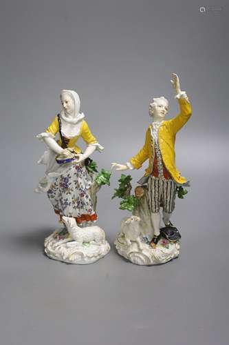 A pair of Meissen figures of a dancing shepherd and shepherd...