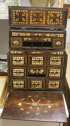 A 17th century Hispano Moresque bone inlaid walnut table cab...