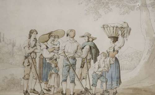 Tyrolean School, late 18th century, country folk in a landsc...