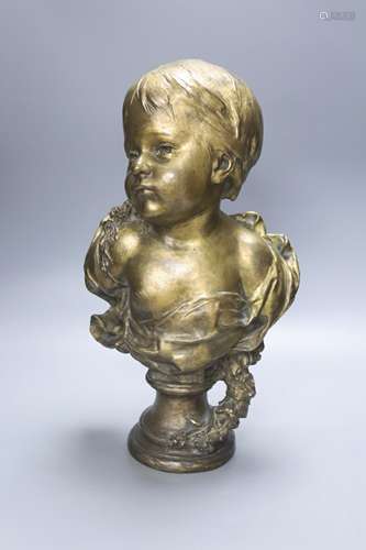 After Anton Nelson. A bronze bust of a child, height 47cm