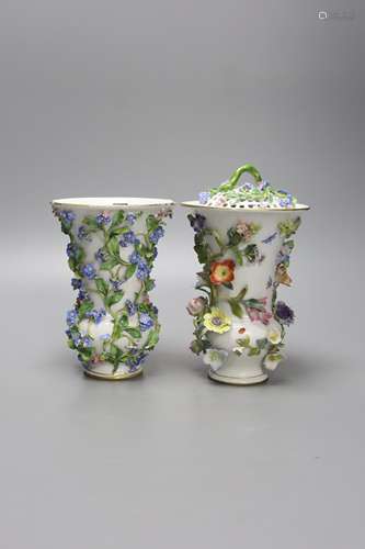 Two similar 19th century Meissen pot pourri vases and one co...