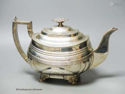 A George IV silver shaped oval teapot, by Naphthali Hart, Lo...