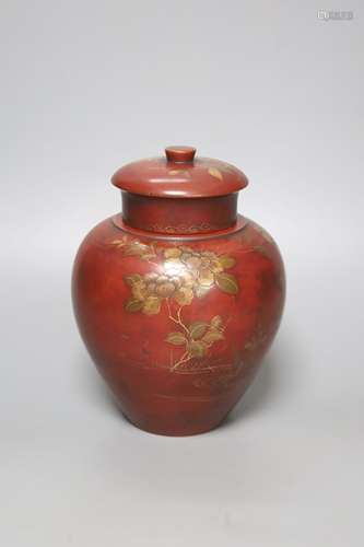 A Chinese red lacquer tobacco jar and cover, height 18cm