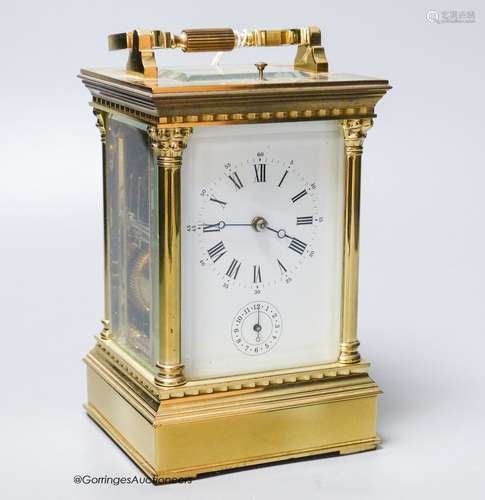 A French lacquered brass repeating carriage clock, height 17...