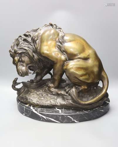 After Antoine-Louis Barye. A reproduction bronze of a tiger ...