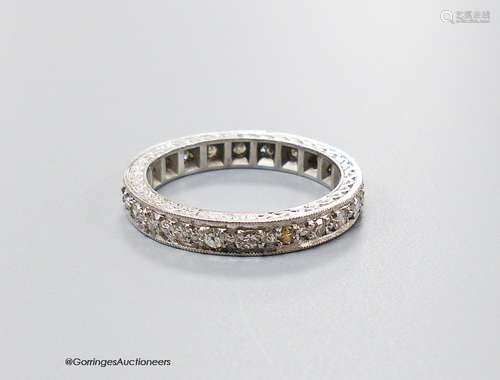 A mid 20th century white metal (stamped 18ct) and diamond se...