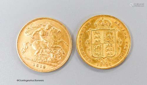 A Victoria gold half sovereign, 1887 and a George V 1912 gol...