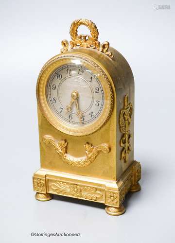 A small French gilt brass cased mantel timepiece, c.1900, of...