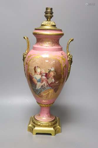 A large 19th century Sevres style porcelain and gilt metal m...