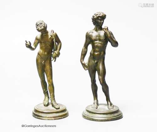 Two 19th century bronze figures, after the Antique, of David...