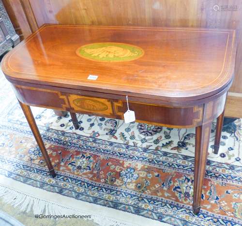 A George IV inlaid mahogany folding card table, width 91cm, ...