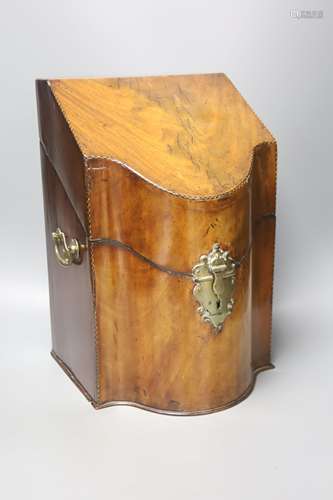 A George III serpentine mahogany veneered knife box, height ...