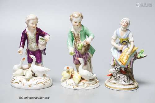 A Meissen porcelain group of a boy and ducks together with t...