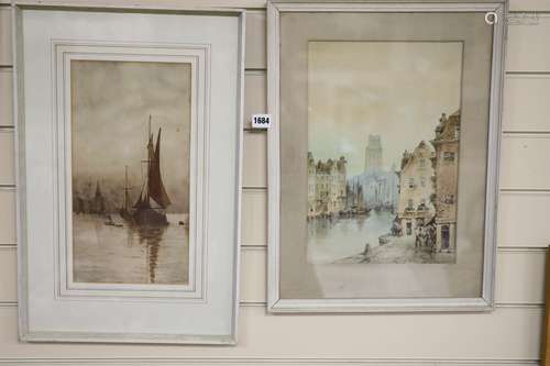 H Culverwell, watercolour, Evening on the river, signed, 37 ...