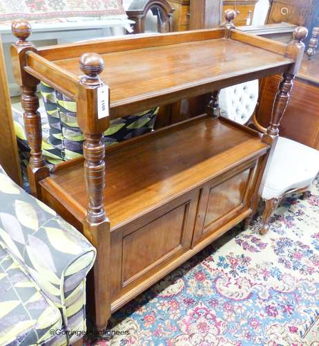 A late Victorian walnut buffet, length 104cm, depth 42cm, he...