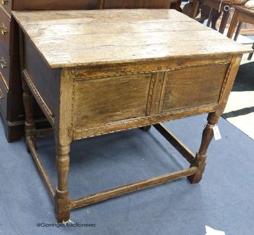 A 17th century and later oak chest on stand, width 97cm, dep...