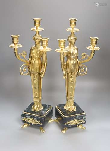 A pair of neo-classical style gilt metal figural candelabra,...