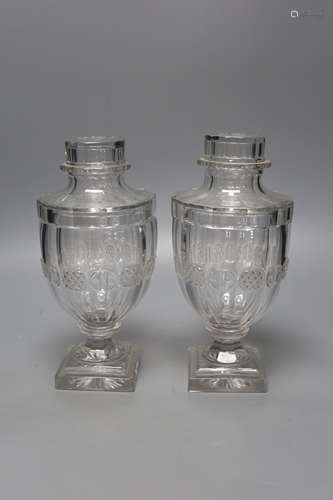 A pair of unusual 19th century cut glass sweetmeat vases and...