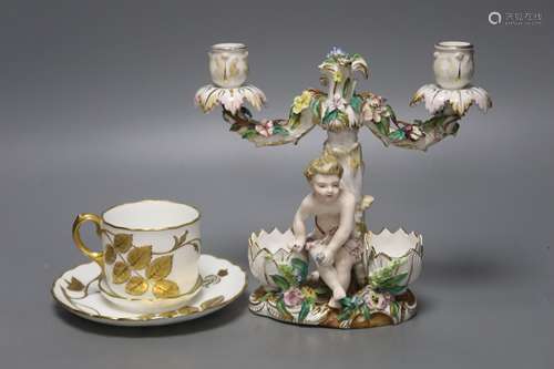 A John Bevington figural candelabra, height 19cm, and a cup ...