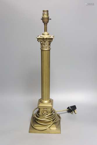 A brass Corinthian column table lamp base, height 47cm exc. ...