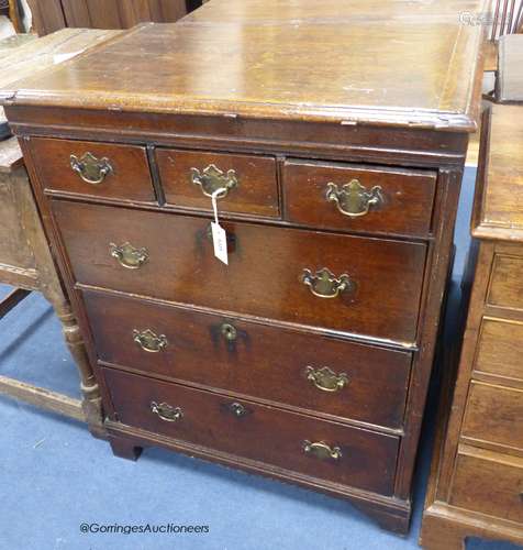 A Queen Anne oak chest fitted three short drawers and three ...