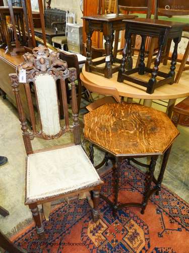 A 1920's octagonal oak centre table, width 60cm, height 64cm...