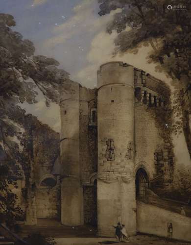 W. Watson (19th C.), Lewes Castle Barbican, With Visitors, s...