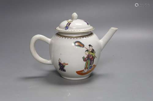 A Chinese export documentary famille rose spherical teapot a...