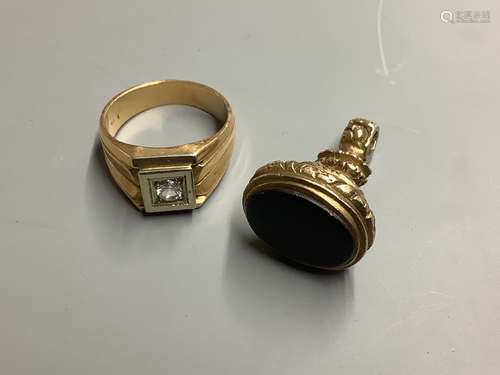 A yellow metal and paste? set signet ring, size U/V, gross w...