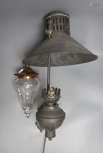 A Victorian brass gas light fitting and cut glass ceiling sh...