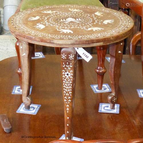 An Indian circular inlaid hardwood occasional table. D-50, H...