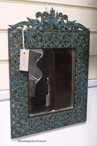 An early 20th century Kashmir turquoise inlaid wall mirror, ...