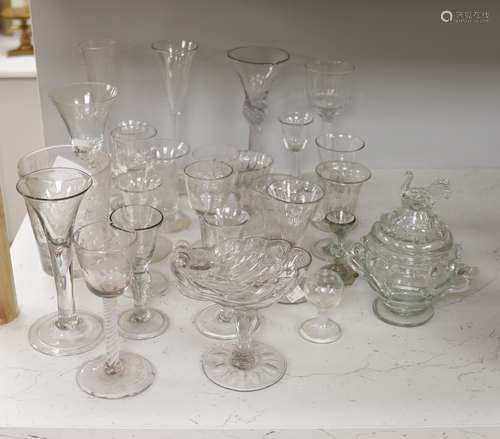 A collection of Georgian and later stem drinking glasses, al...