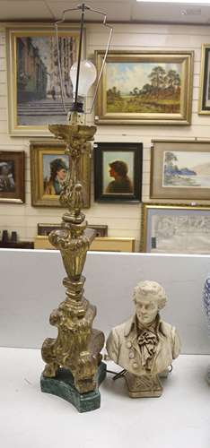 A giltwood altar candlestick as a lamp, height 71cm (excl. l...