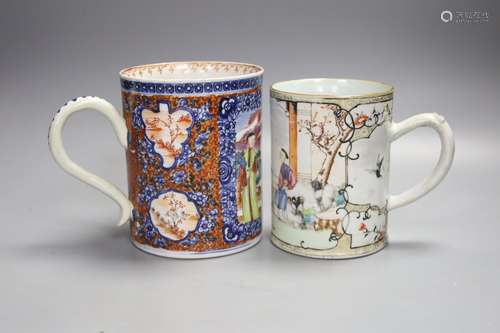 Two large 18th century Chinese famille rose export mugs, hei...