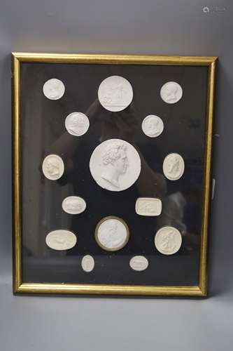 A framed set of Grand Tour gems, 19th century and reproducti...