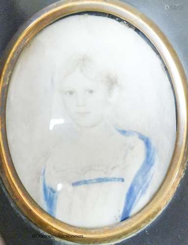 A 19th century portrait miniature of a girl, inscribed verso...