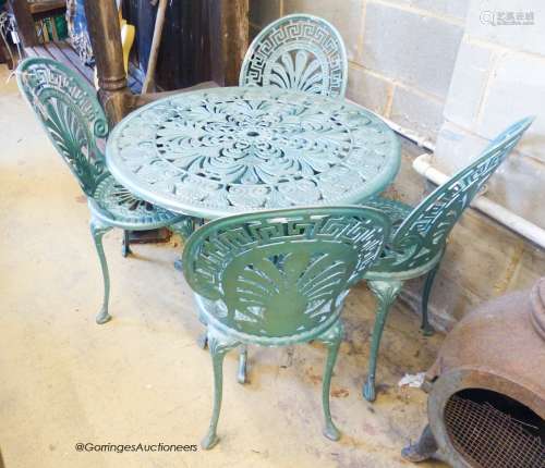 A Victorian style circular aluminium garden table, diameter ...