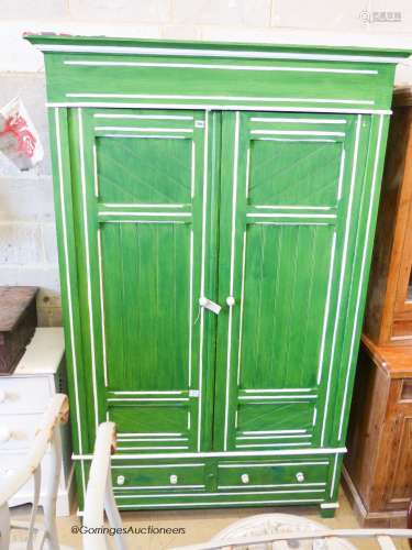 A late Victorian painted pine two door wardrobe, W.120cm H.2...