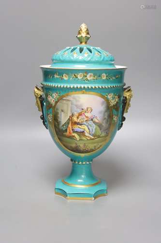 A 19th century French porcelain pot pourri vase, turquoise g...