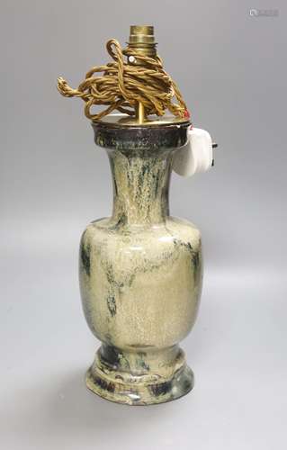 A Chinese Shiwan style vase lamp, height 30cm