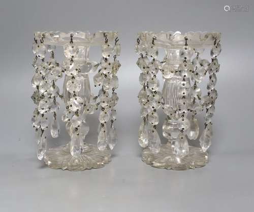 A pair of Victorian glass lustres, height 17cm