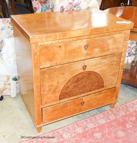 A Biedermier birch three drawer commode, W.75cm D.47cm H.77c...