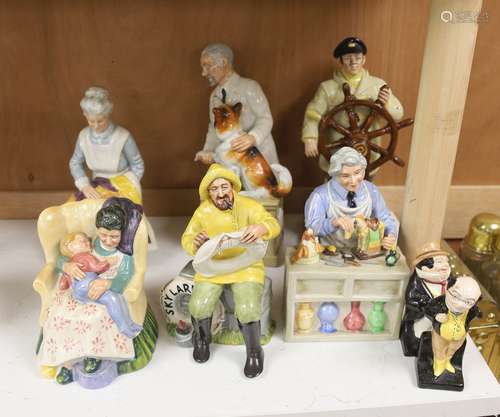 Eight Royal Doulton figures including: The Helmsman, The Chi...