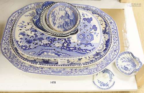 A collection of blue and white porcelain, transfer printed m...