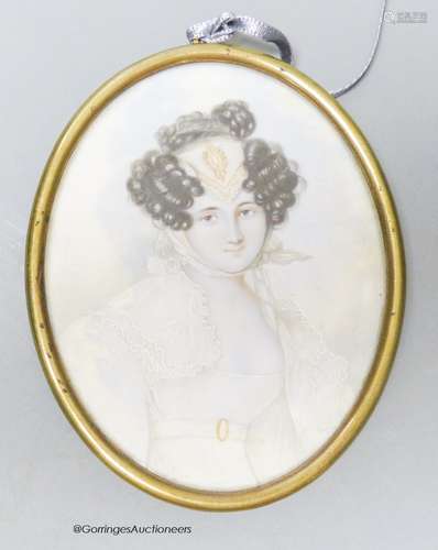 A 19th century portrait miniature, study of a young woman, h...