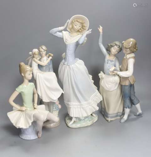 A Lladro figure of a ballet dancer, two dancers, newly-weds ...