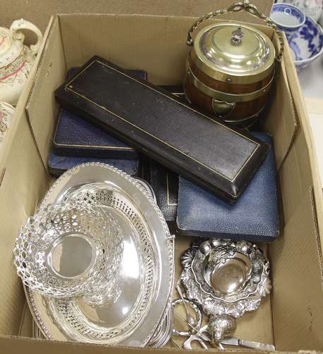 A collection of cased silver plated cutlery and mixed silver...